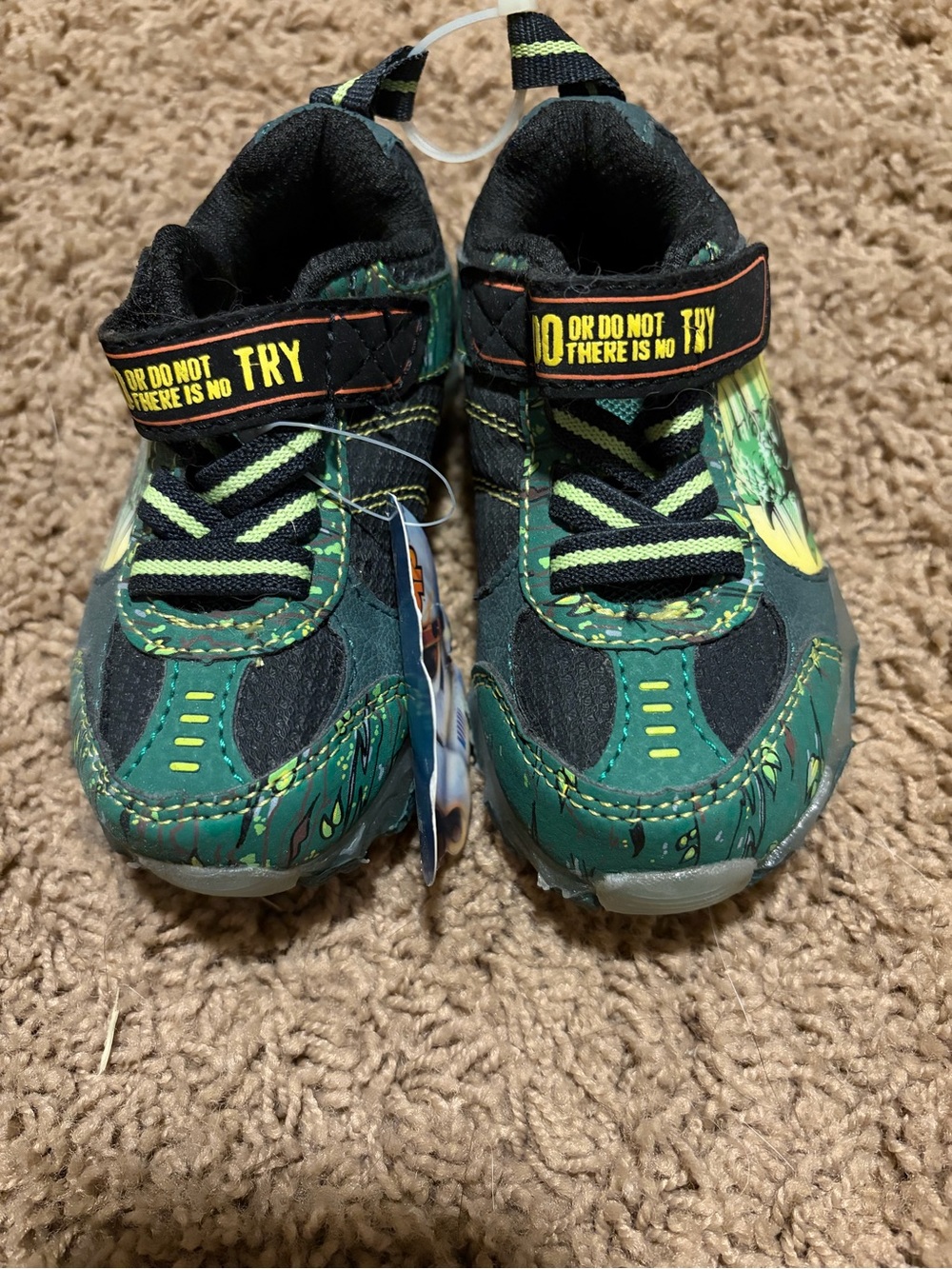 Baby/Toddler Size 6 Green Yoda Light-Up Sneakers with Easy Hook-and-Loop Closure